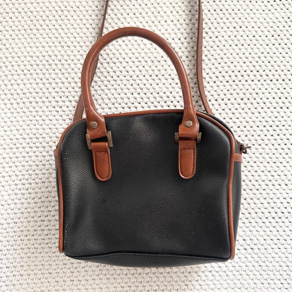 Esprit Vintage Black Tan Faux Leather Top Handle Camera Zip Crossbody Bag Y2K - Picture 6 of 8